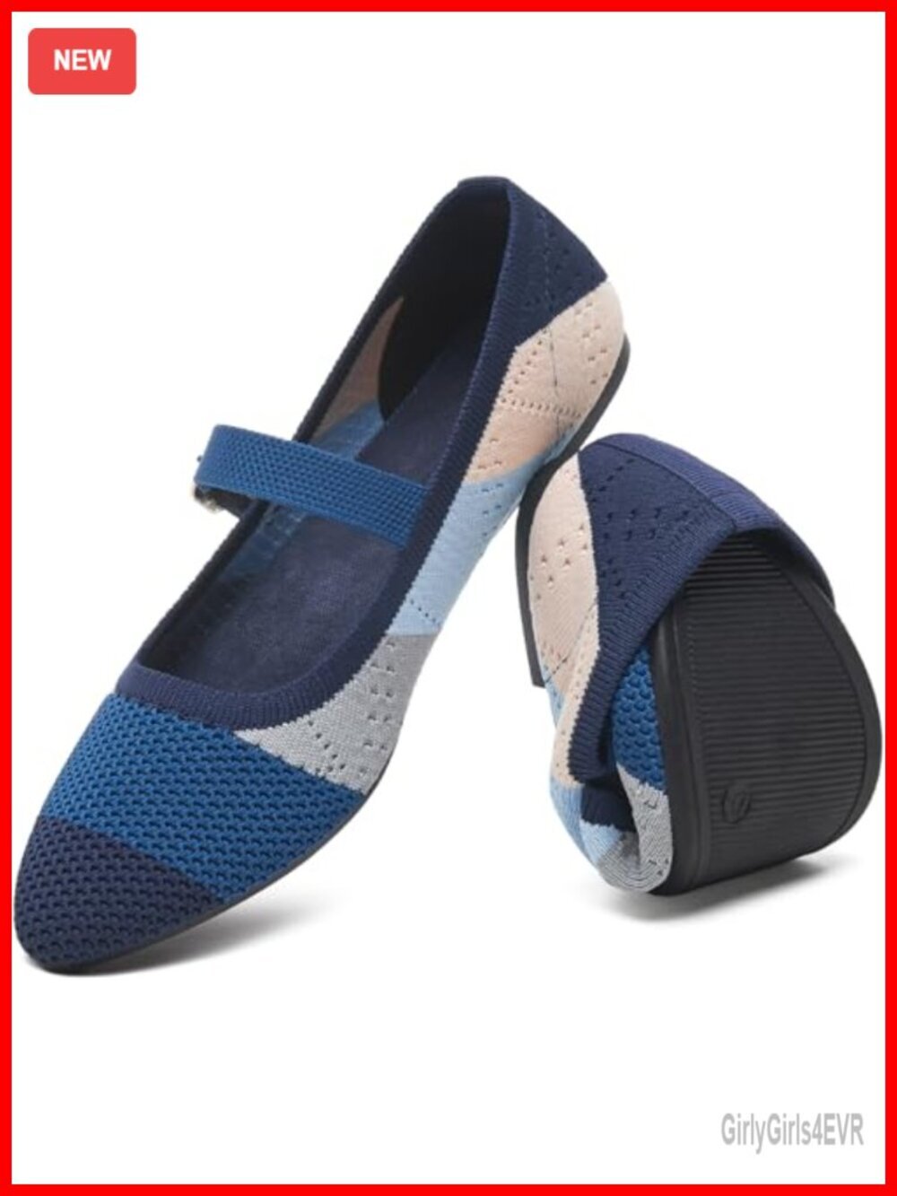 Women's Ballet Flat Mary Jane Flats Slip on with Adjustable Strap Pointed Toe